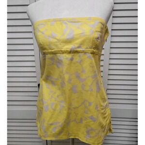 J CREW Strapless Lined Tube Top Empire Waist Sz 4 100% Cotton Floral Yellow Gray